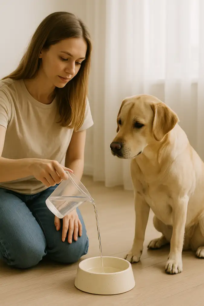 baas meet water af voor hond
