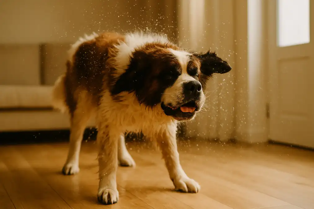 hond schudt zich uit binnen